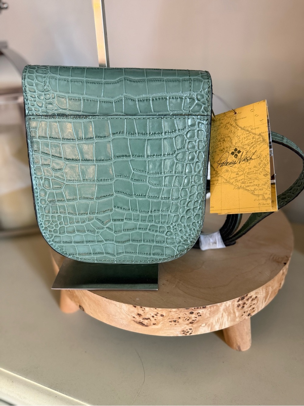 Patricia Nash Perrone Croco Embossed Leather Crossbody Bag - Sage Green - Picture 3 of 7